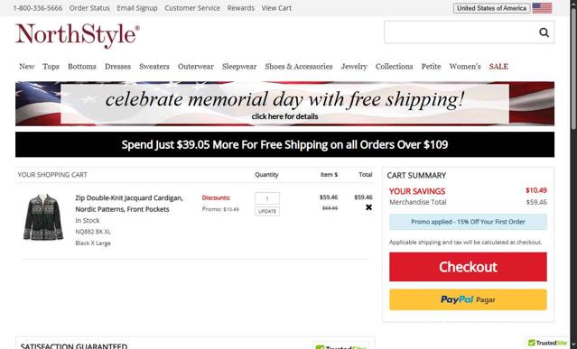 NorthStyle checkout page showing NorthStyle coupon code box | Screenshot taken by SimplyCodes community member on May 26, 2025