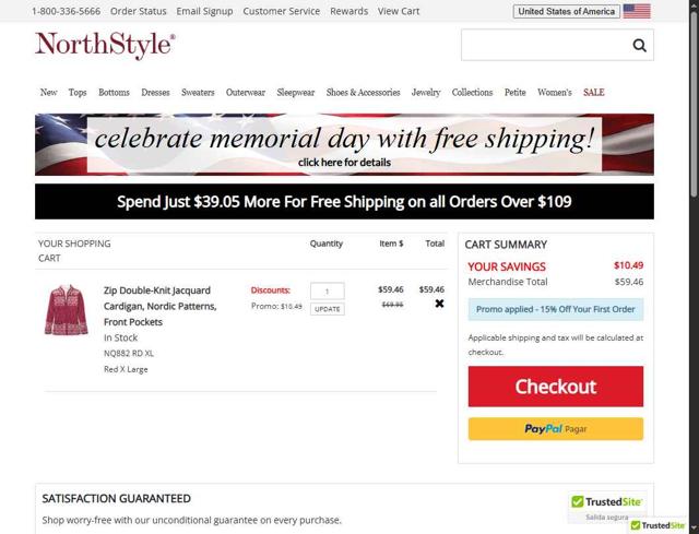 NorthStyle checkout page showing NorthStyle coupon code box | Screenshot taken by SimplyCodes community member on May 26, 2025