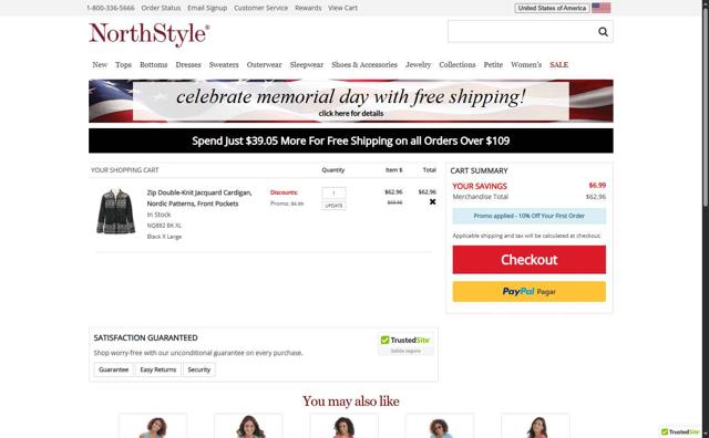 NorthStyle checkout page showing NorthStyle coupon code box | Screenshot taken by SimplyCodes community member on May 26, 2025