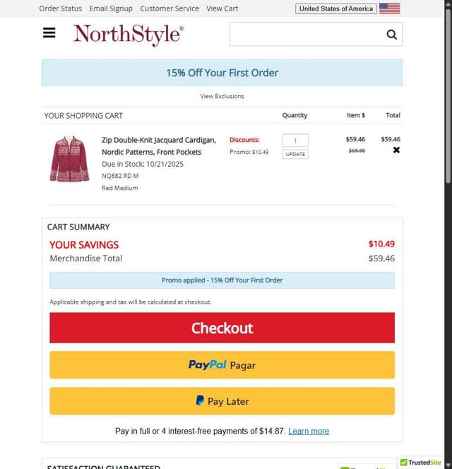 NorthStyle checkout page showing NorthStyle coupon code box | Screenshot taken by SimplyCodes community member on Jul 23, 2025