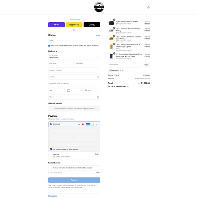 Northwoods Humidors checkout page showing Northwoods Humidors coupon code box | Screenshot taken by SimplyCodes community member on Sep 6, 2025