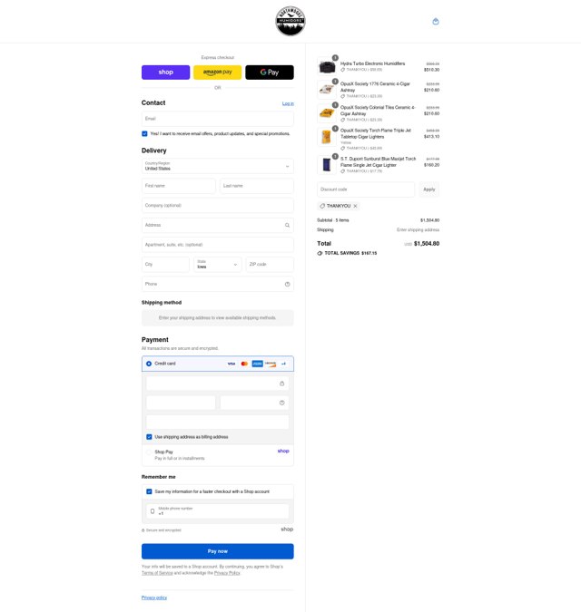 Northwoods Humidors checkout page showing Northwoods Humidors coupon code box | Screenshot taken by SimplyCodes community member on Aug 28, 2025