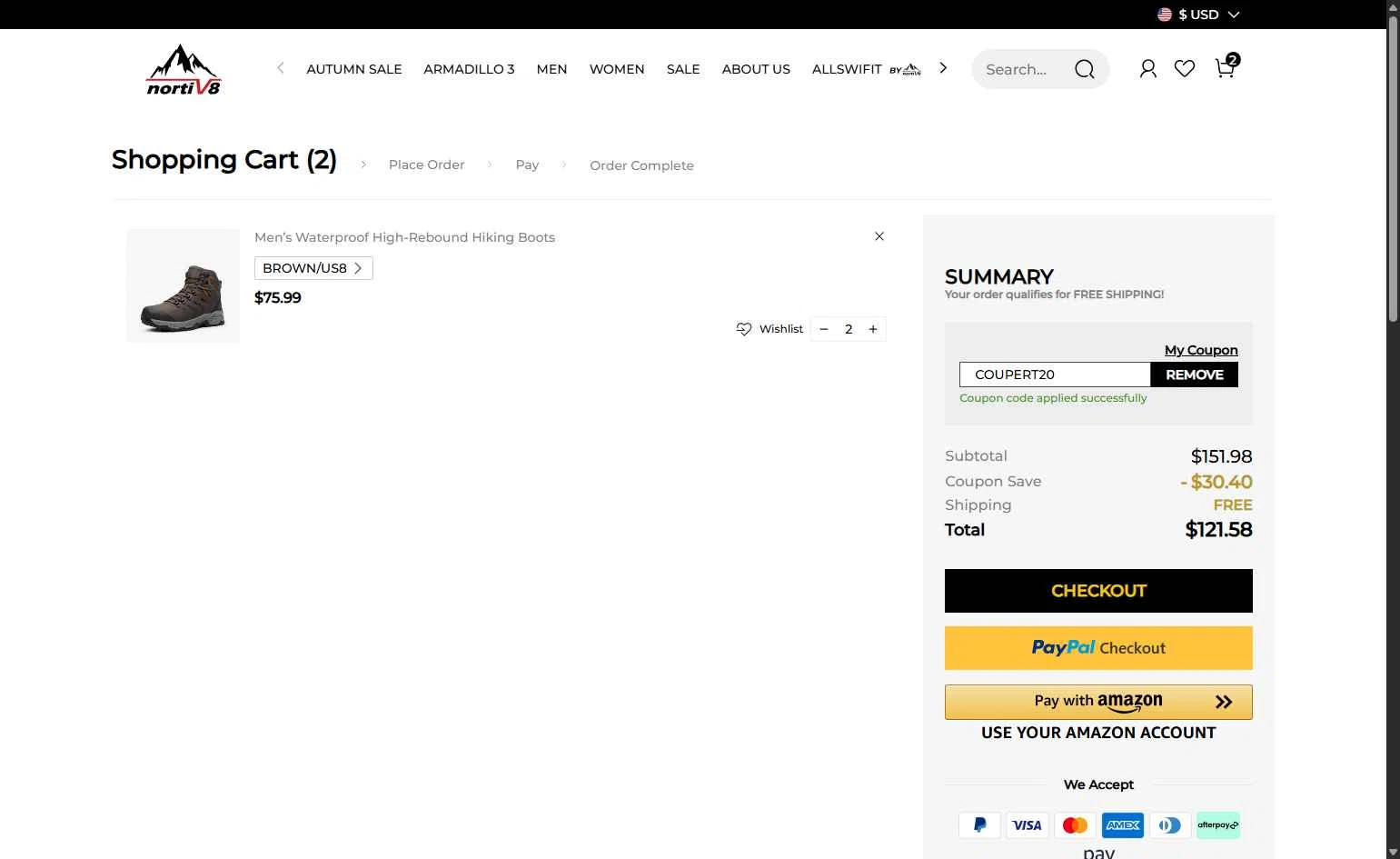 Nortiv8 checkout page showing Nortiv8 coupon code box | Screenshot taken by SimplyCodes community member on Oct 27, 2025