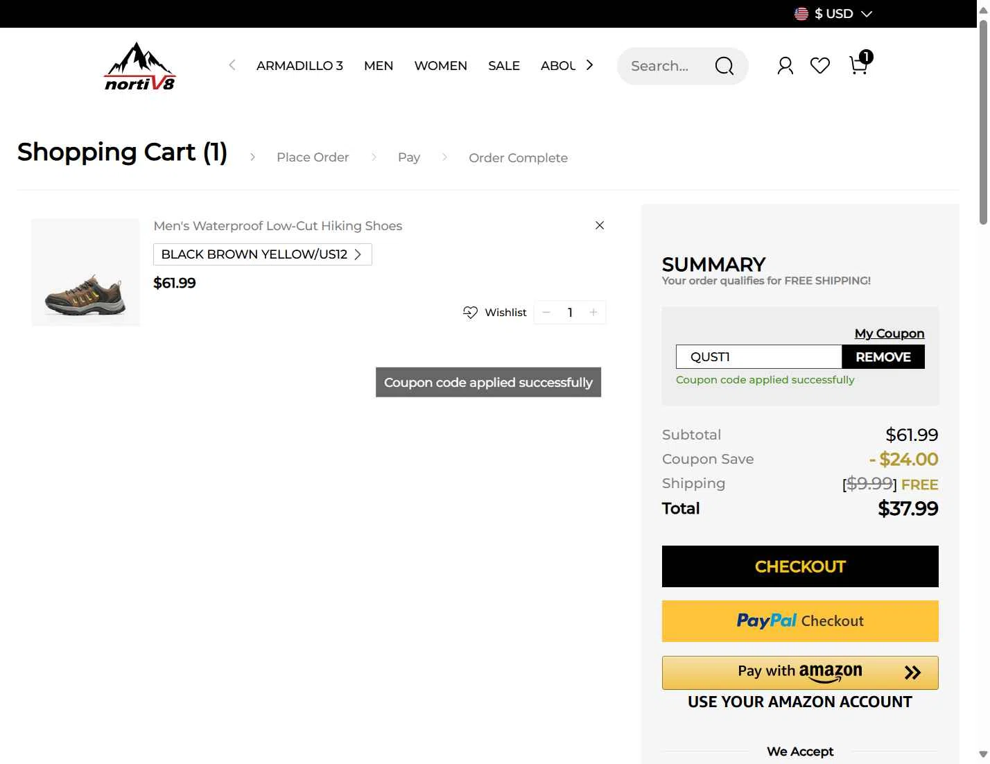Nortiv8 checkout page showing Nortiv8 coupon code box | Screenshot taken by SimplyCodes community member on Oct 29, 2025