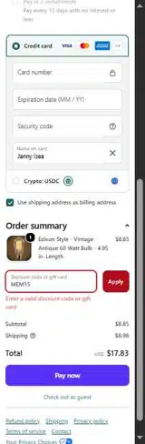 MEM15 coupon verification screenshot