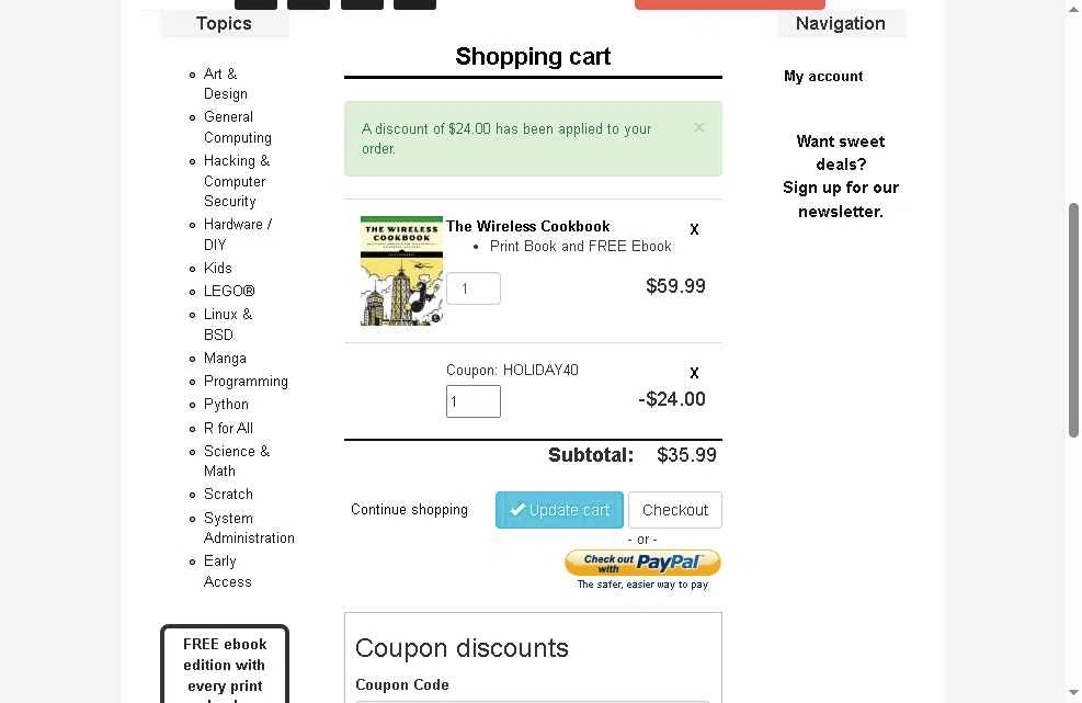 No Starch Press checkout page showing No Starch Press discount code box | Screenshot taken by SimplyCodes community member on Dec 19, 2025