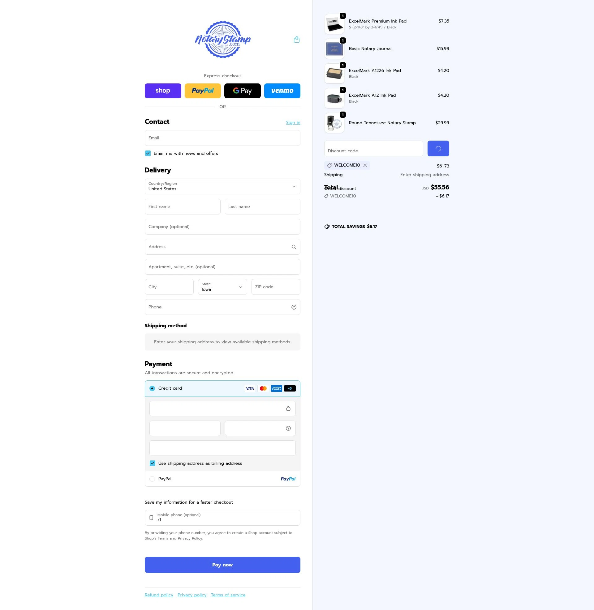 Notary Stamps checkout page showing Notary Stamps promo code box | Screenshot taken by SimplyCodes community member on Feb 7, 2026