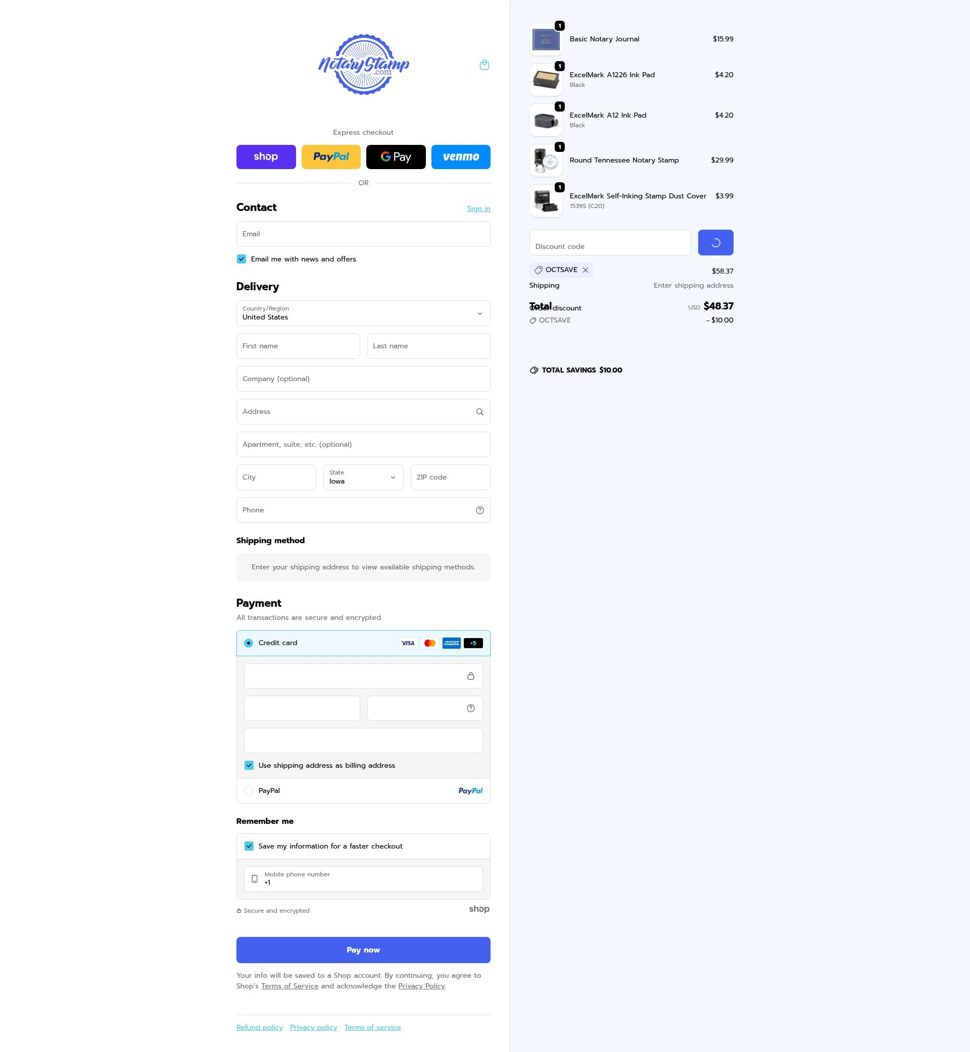 Notary Stamps checkout page showing Notary Stamps promo code box | Screenshot taken by SimplyCodes community member on Jan 29, 2026