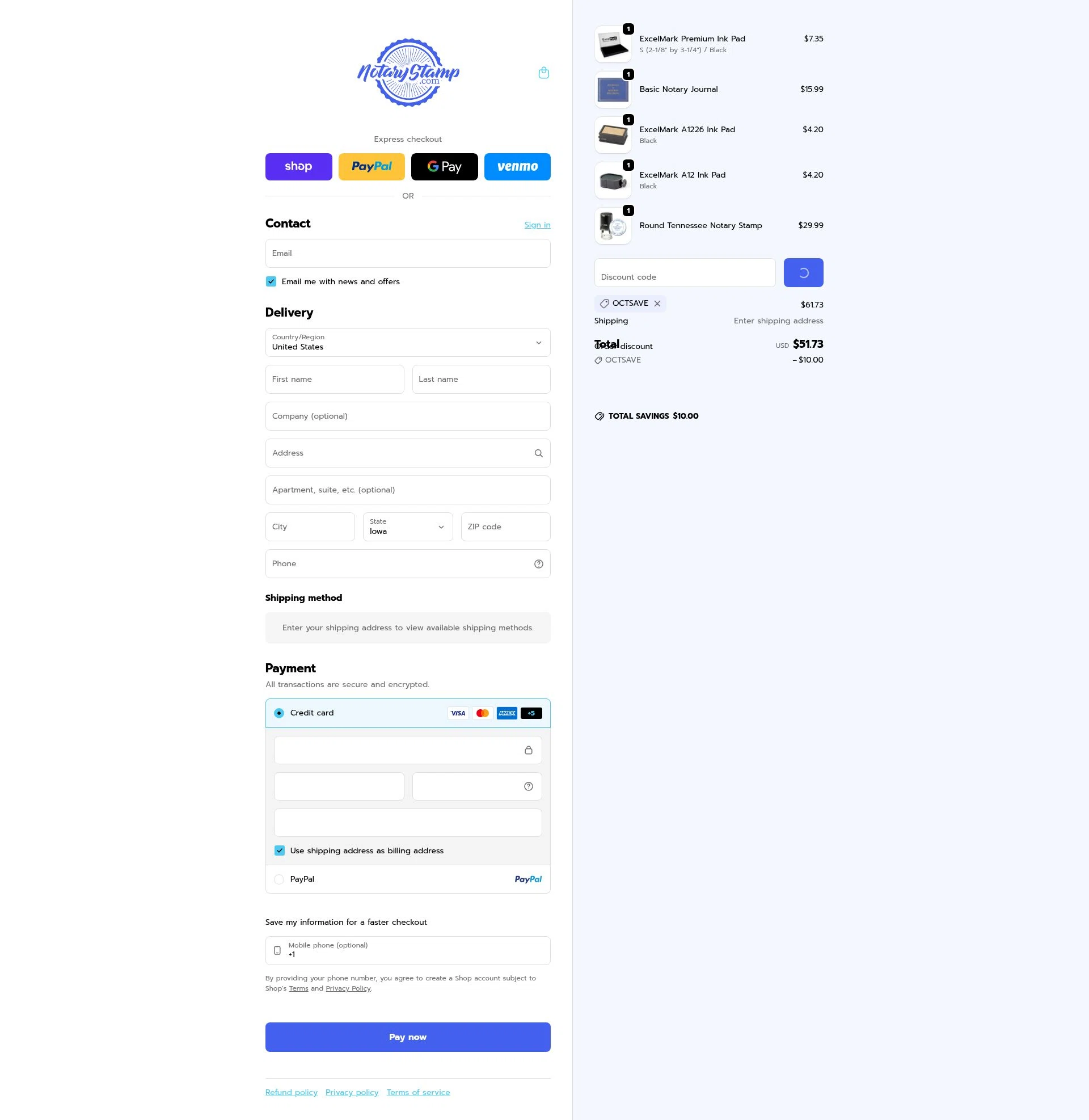 Notary Stamps checkout page showing Notary Stamps promo code box | Screenshot taken by SimplyCodes community member on Feb 2, 2026