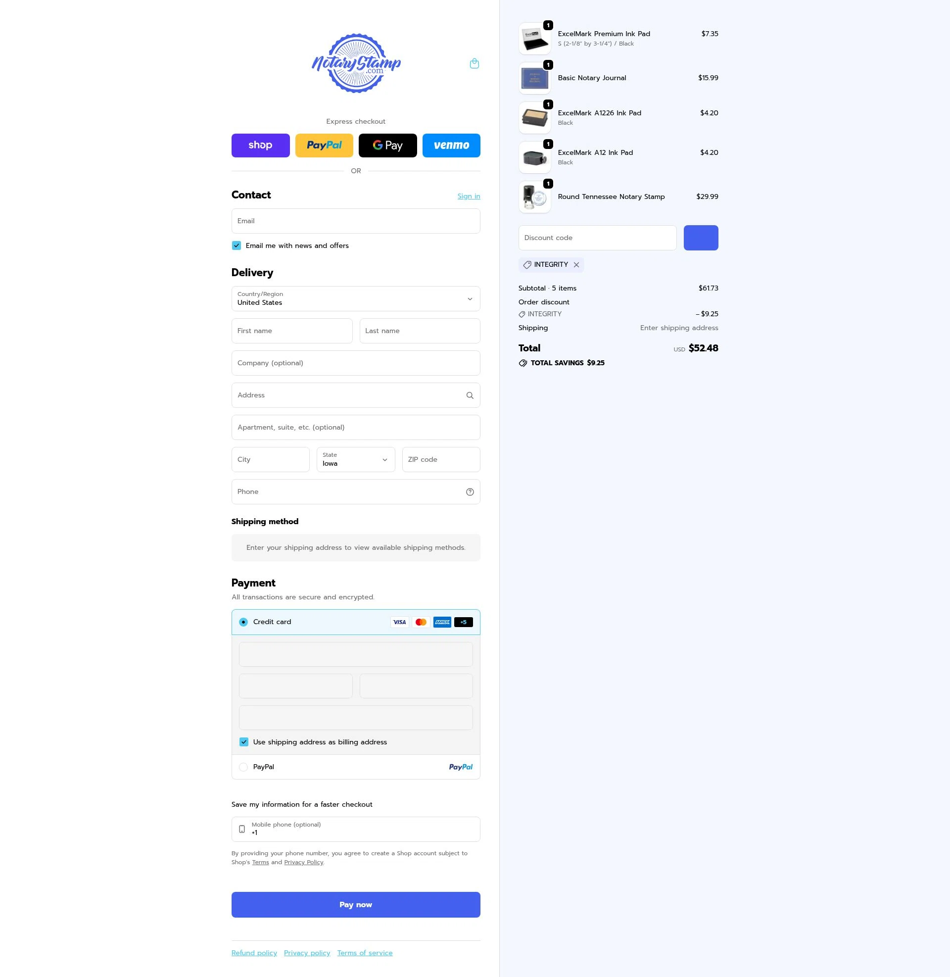 Notary Stamps checkout page showing Notary Stamps promo code box | Screenshot taken by SimplyCodes community member on Feb 2, 2026