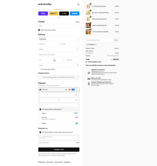 Noteworthy Scents checkout page showing Noteworthy Scents coupon code box | Screenshot taken by SimplyCodes community member on Sep 12, 2025