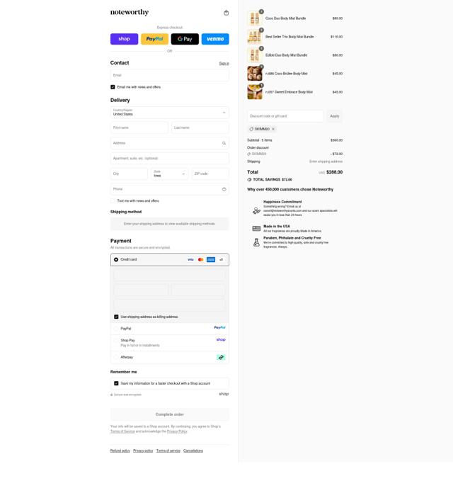 Noteworthy Scents checkout page showing Noteworthy Scents coupon code box | Screenshot taken by SimplyCodes community member on Sep 12, 2025