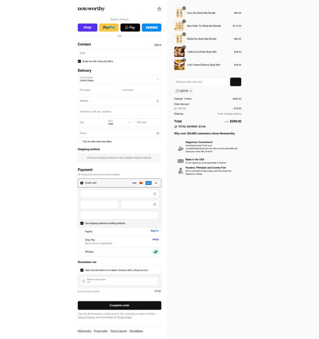 Noteworthy Scents checkout page showing Noteworthy Scents coupon code box | Screenshot taken by SimplyCodes community member on Sep 12, 2025