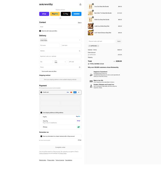 Noteworthy Scents checkout page showing Noteworthy Scents coupon code box | Screenshot taken by SimplyCodes community member on Sep 12, 2025