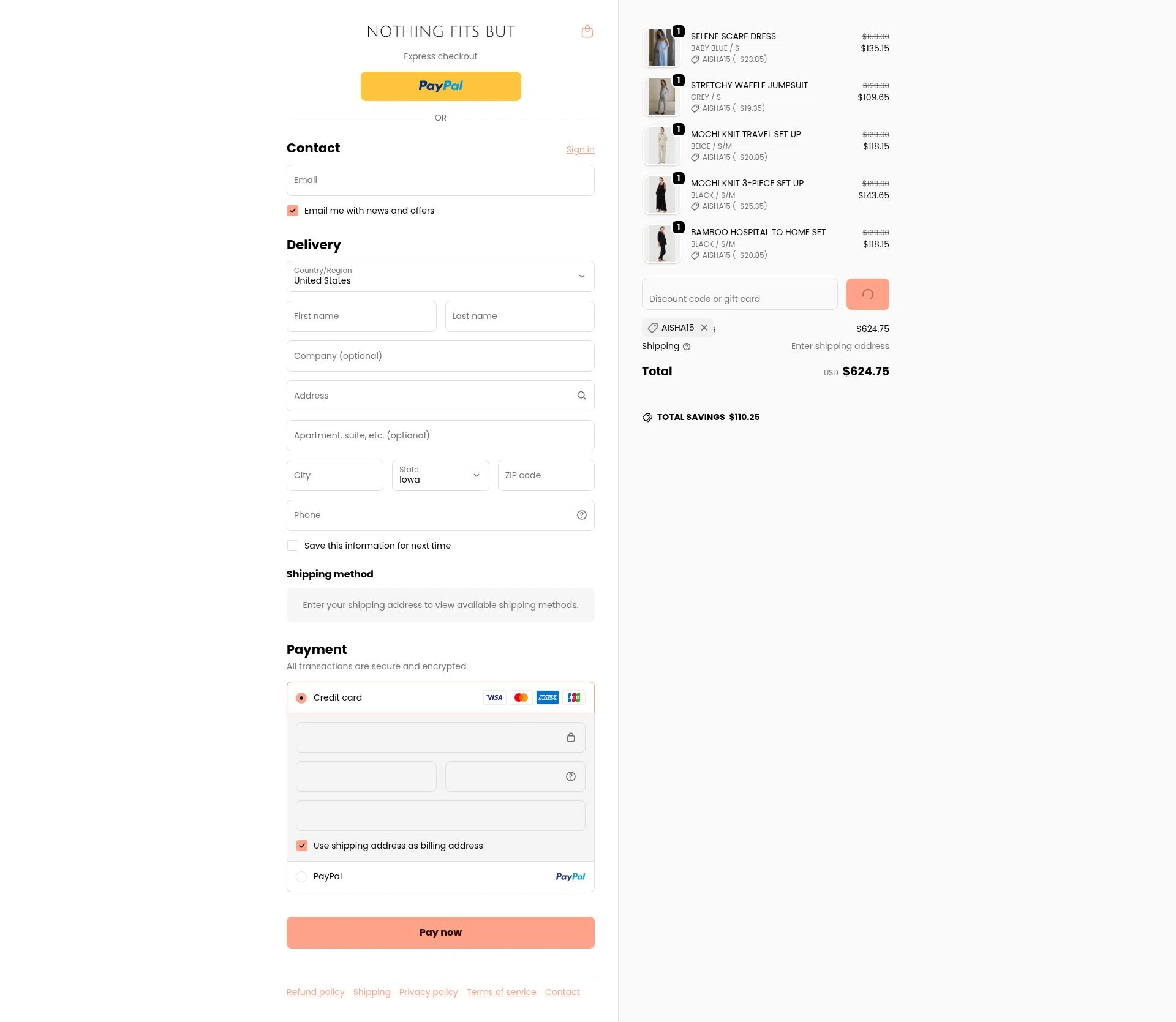 Nothing Fits But checkout page showing Nothing Fits But discount code box | Screenshot taken by SimplyCodes community member on Feb 17, 2026