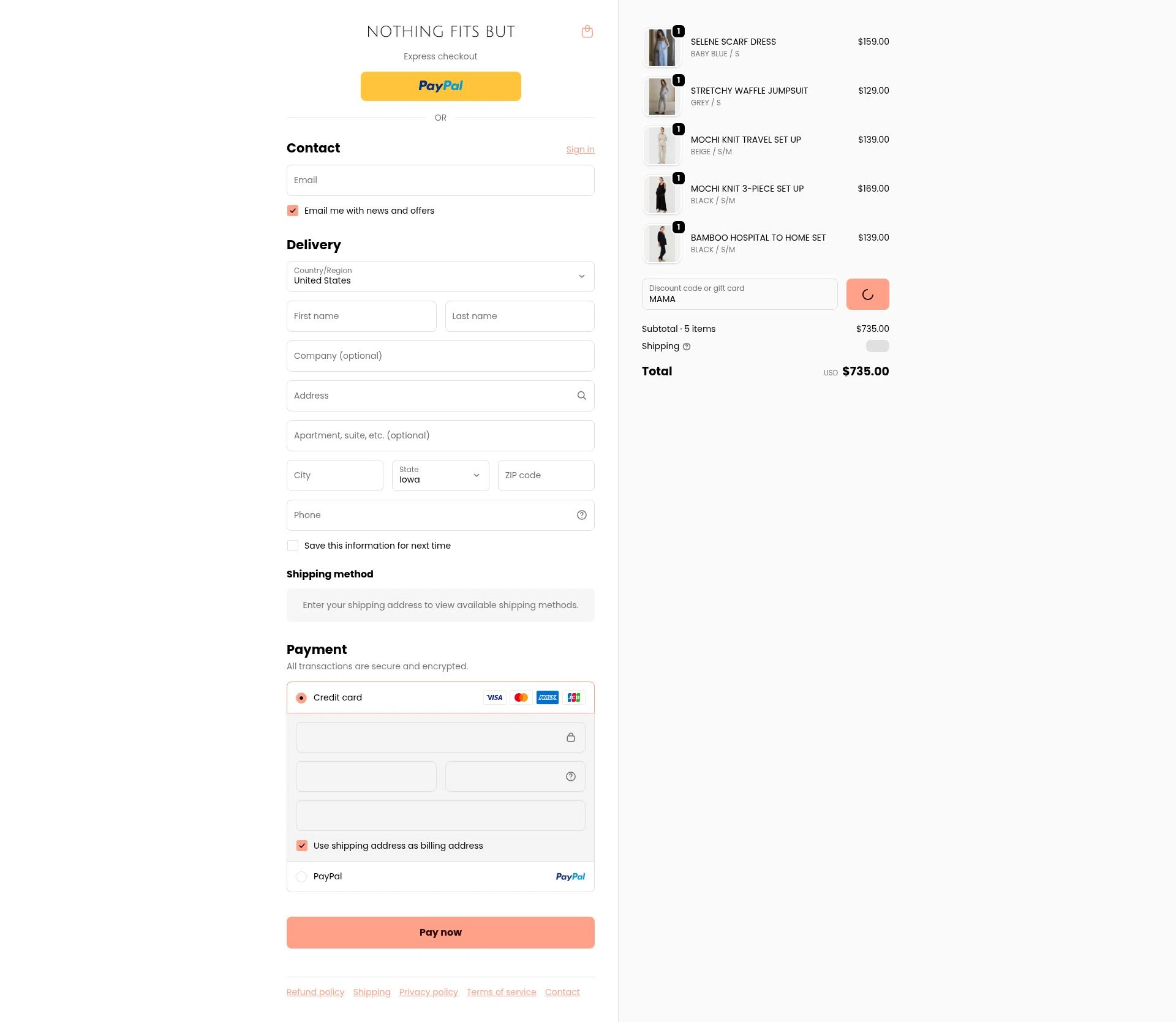 Nothing Fits But checkout page showing Nothing Fits But discount code box | Screenshot taken by SimplyCodes community member on Feb 17, 2026