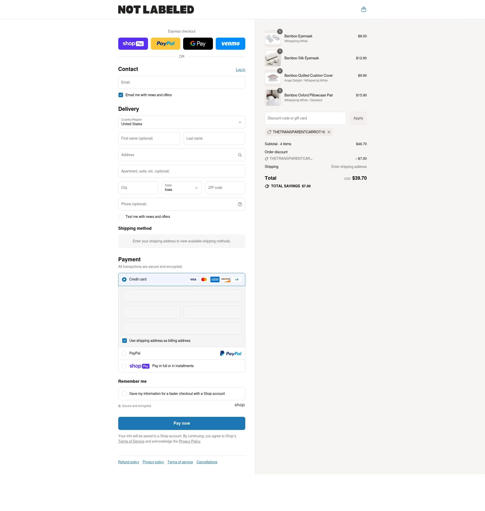 NOT LABELED checkout page showing NOT LABELED promo code box | Screenshot taken by SimplyCodes community member on Aug 1, 2025