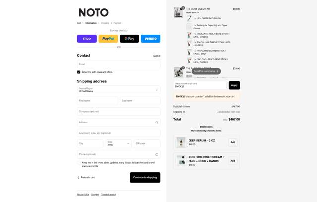 Noto Botanics checkout page showing Noto Botanics promo code box | Screenshot taken by SimplyCodes community member on Sep 12, 2025