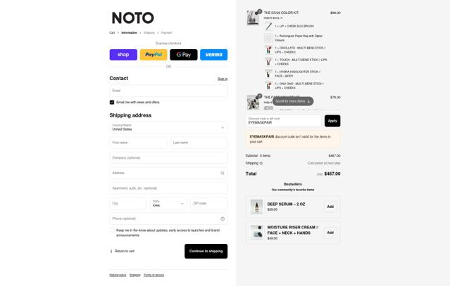 Noto Botanics checkout page showing Noto Botanics promo code box | Screenshot taken by SimplyCodes community member on Sep 12, 2025