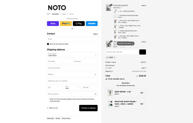 Noto Botanics checkout page showing Noto Botanics promo code box | Screenshot taken by SimplyCodes community member on Sep 12, 2025