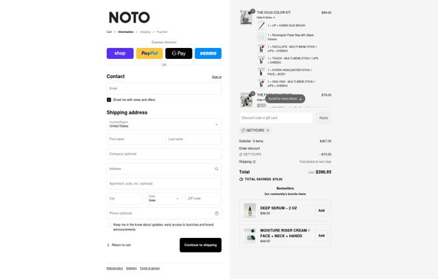 Noto Botanics checkout page showing Noto Botanics promo code box | Screenshot taken by SimplyCodes community member on Sep 12, 2025