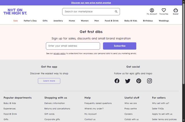 Not On The High Street checkout page showing Not On The High Street discount code box | Screenshot taken by SimplyCodes community member on May 9, 2025