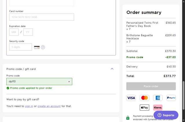 Not On The High Street checkout page showing Not On The High Street discount code box | Screenshot taken by SimplyCodes community member on May 9, 2025
