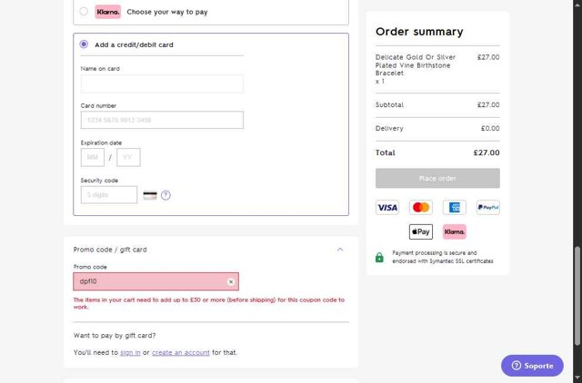Not On The High Street checkout page showing Not On The High Street discount code box | Screenshot taken by SimplyCodes community member on May 1, 2025