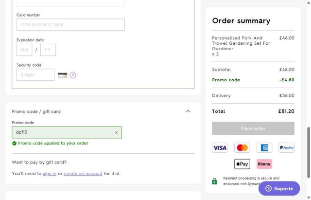 Not On The High Street checkout page showing Not On The High Street discount code box | Screenshot taken by SimplyCodes community member on May 1, 2025