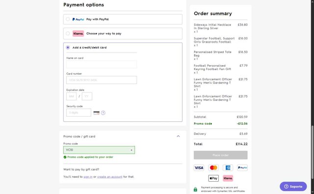 Not On The High Street checkout page showing Not On The High Street discount code box | Screenshot taken by SimplyCodes community member on Jul 28, 2025