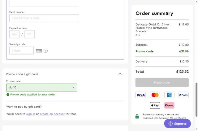Not On The High Street checkout page showing Not On The High Street discount code box | Screenshot taken by SimplyCodes community member on Apr 29, 2025