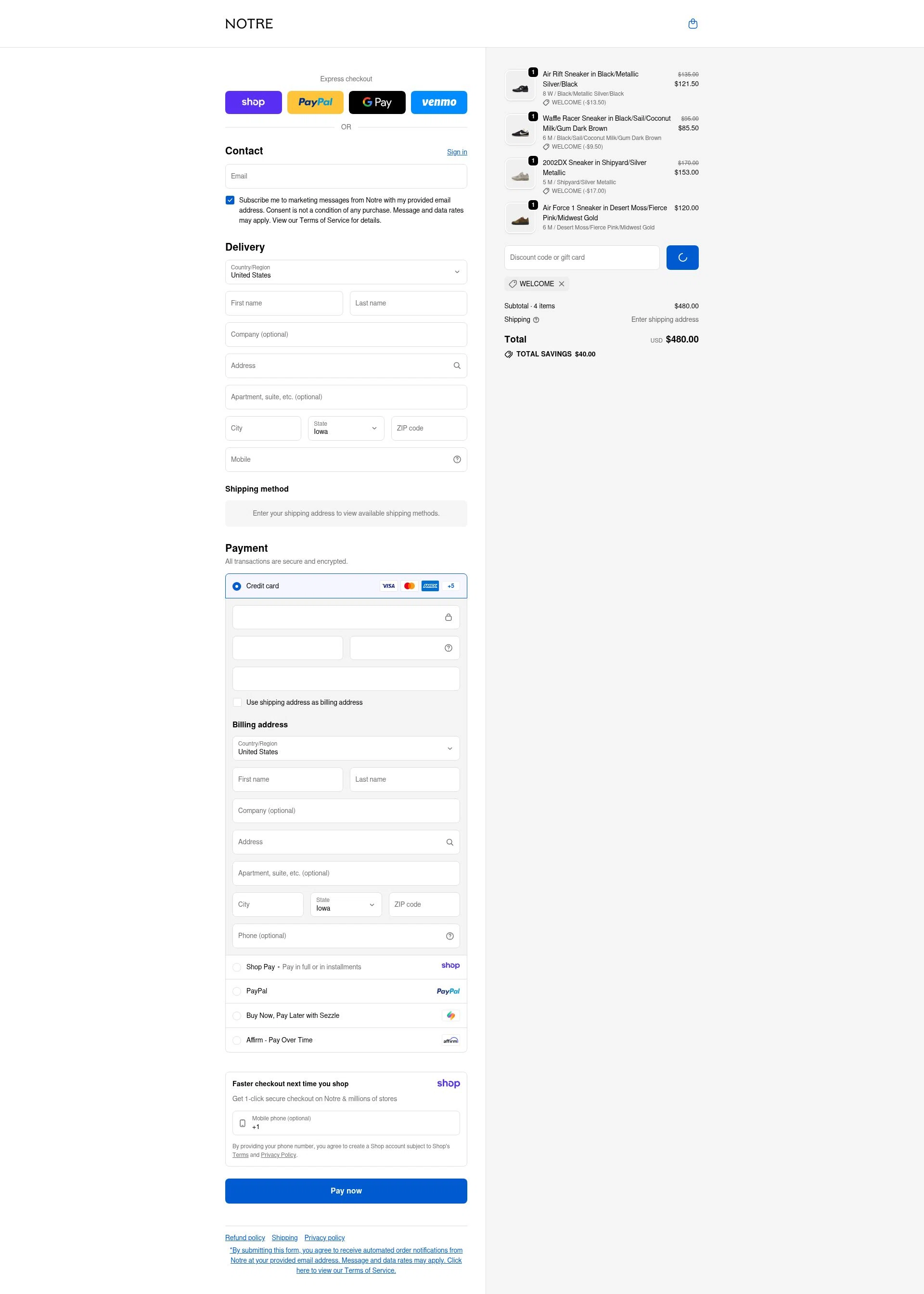 Notre checkout page showing Notre promo code box | Screenshot taken by SimplyCodes community member on Jan 15, 2026