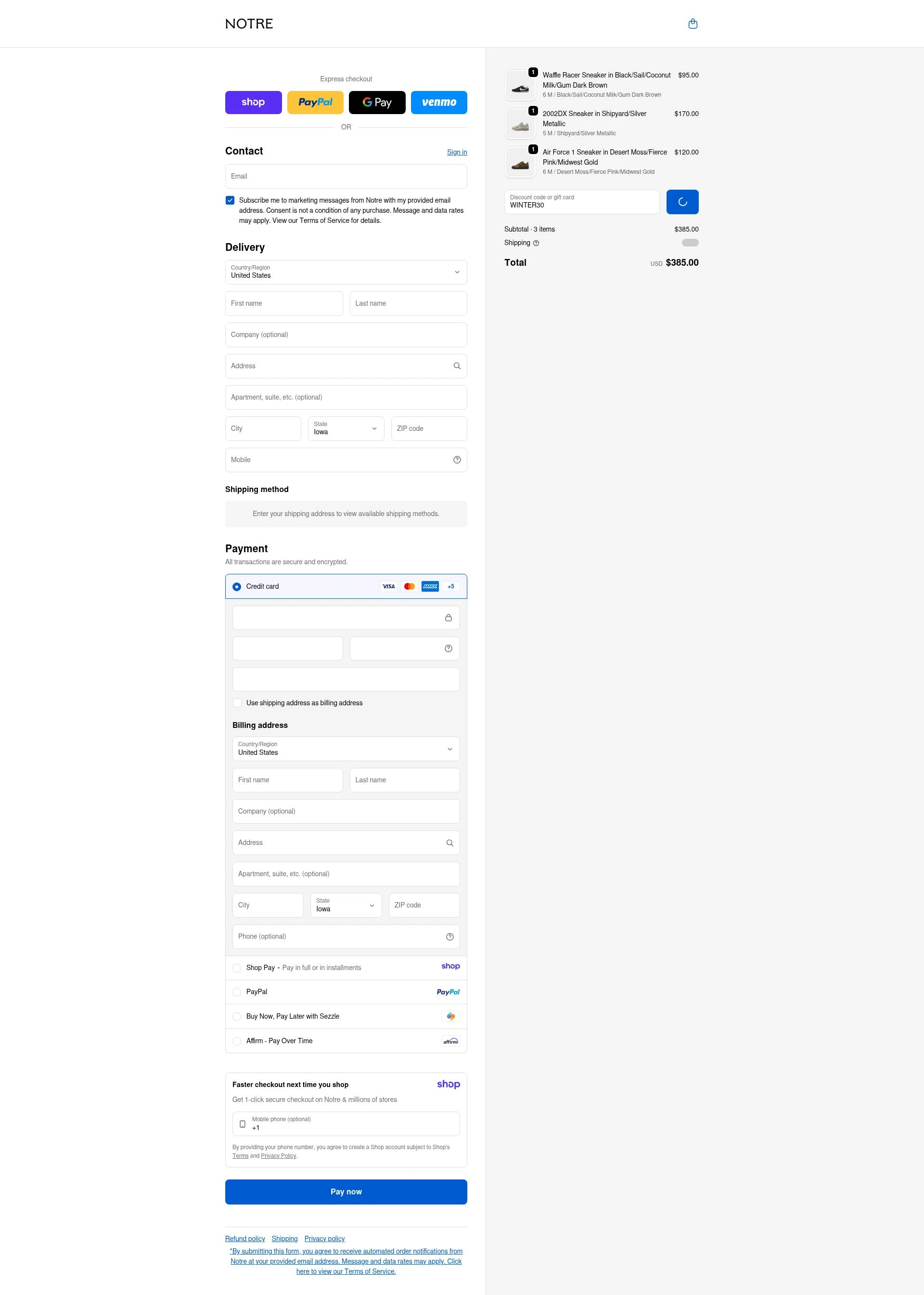 Notre checkout page showing Notre promo code box | Screenshot taken by SimplyCodes community member on Jan 20, 2026