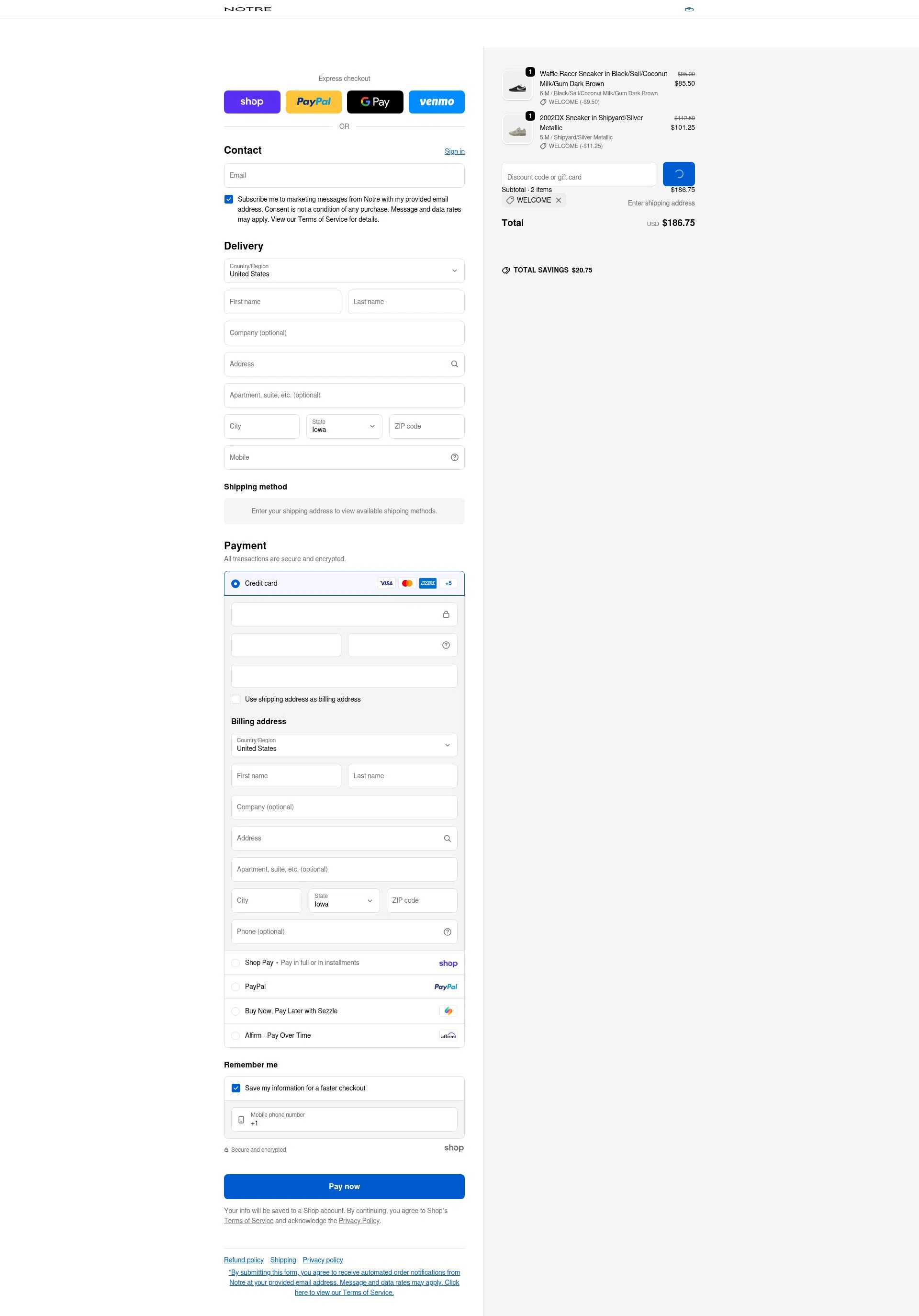 Notre checkout page showing Notre promo code box | Screenshot taken by SimplyCodes community member on Jan 29, 2026