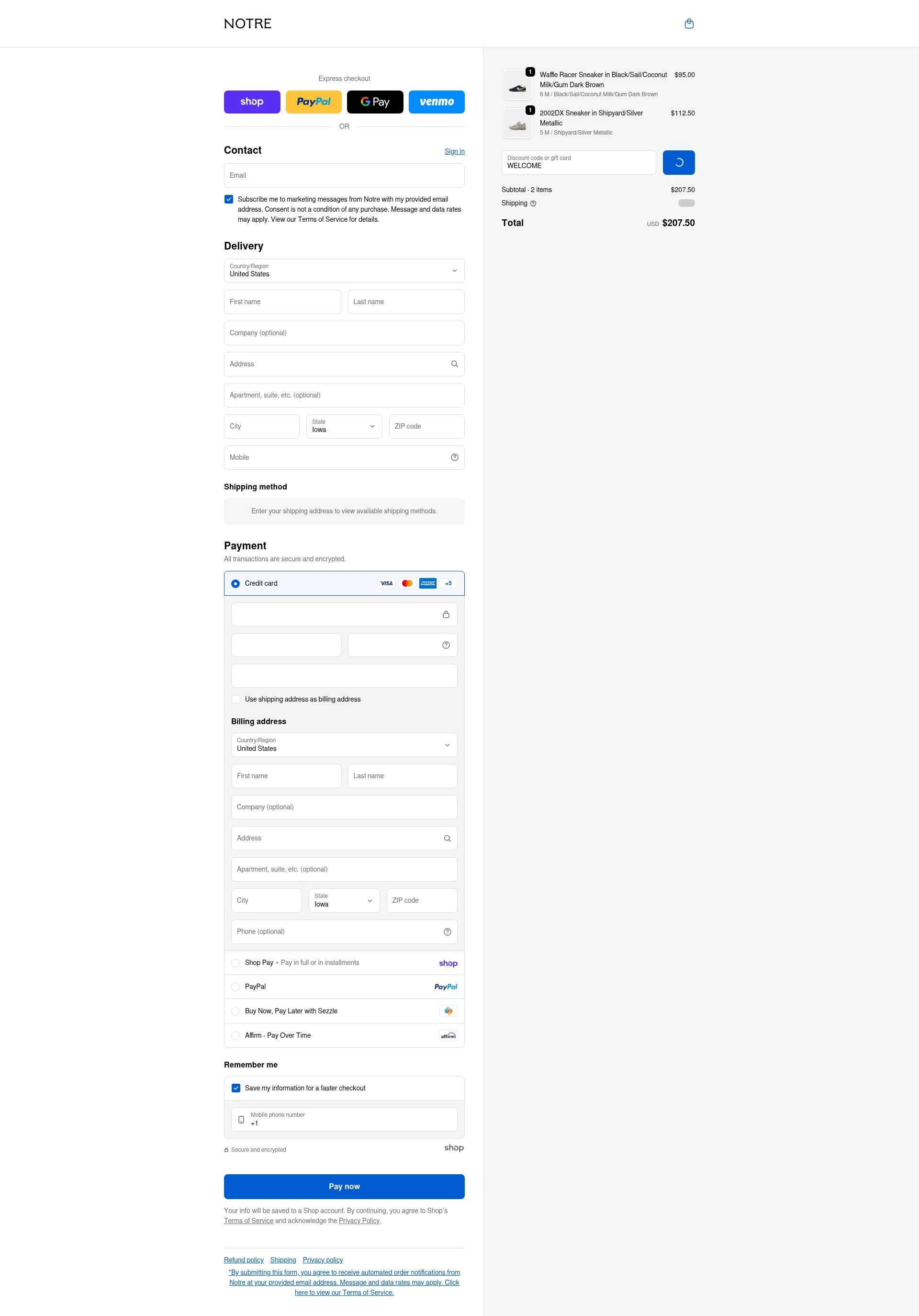 Notre checkout page showing Notre promo code box | Screenshot taken by SimplyCodes community member on Jan 25, 2026