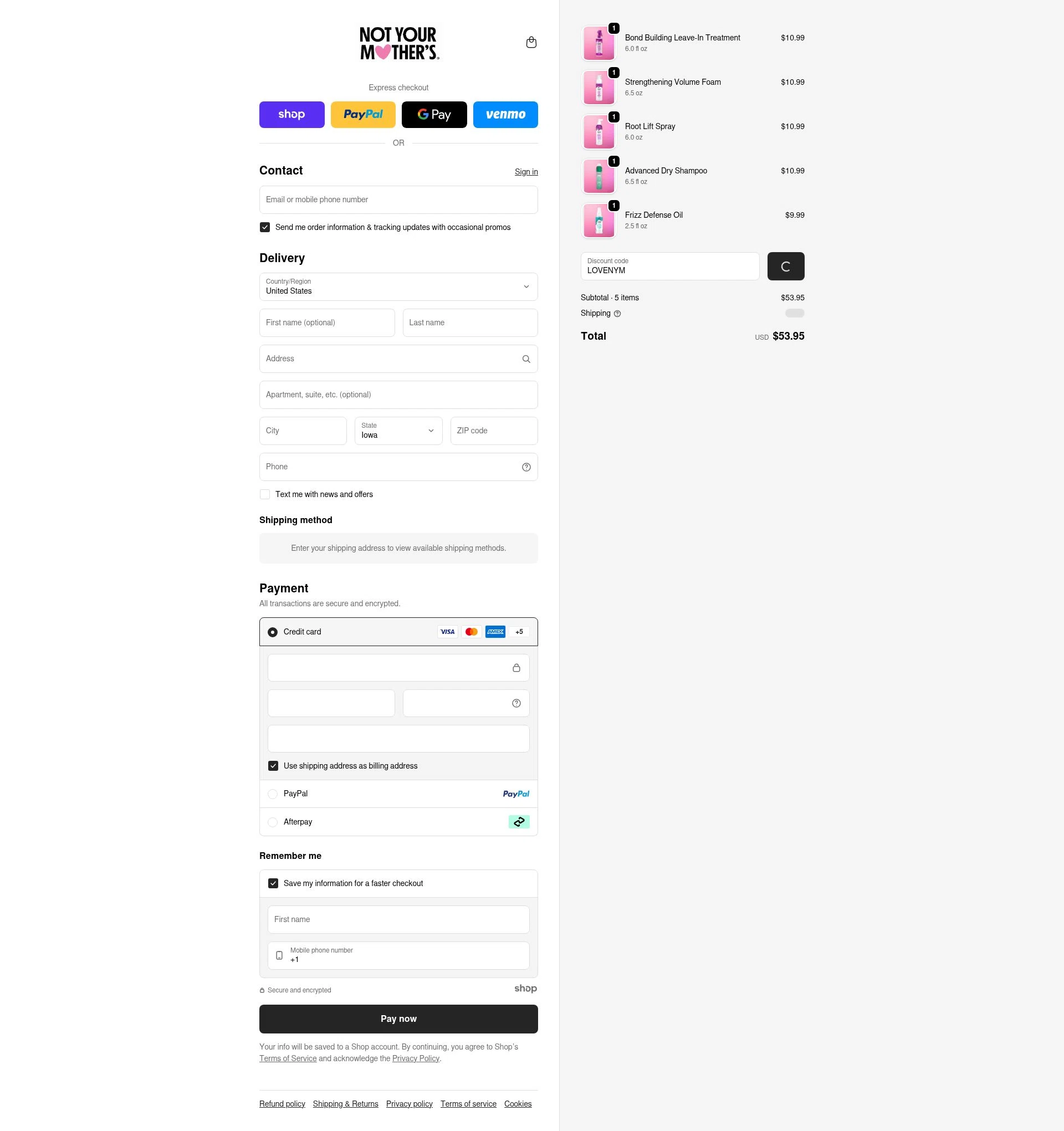 Not Your Mothers checkout page showing Not Your Mothers promo code box | Screenshot taken by SimplyCodes community member on Jan 21, 2026