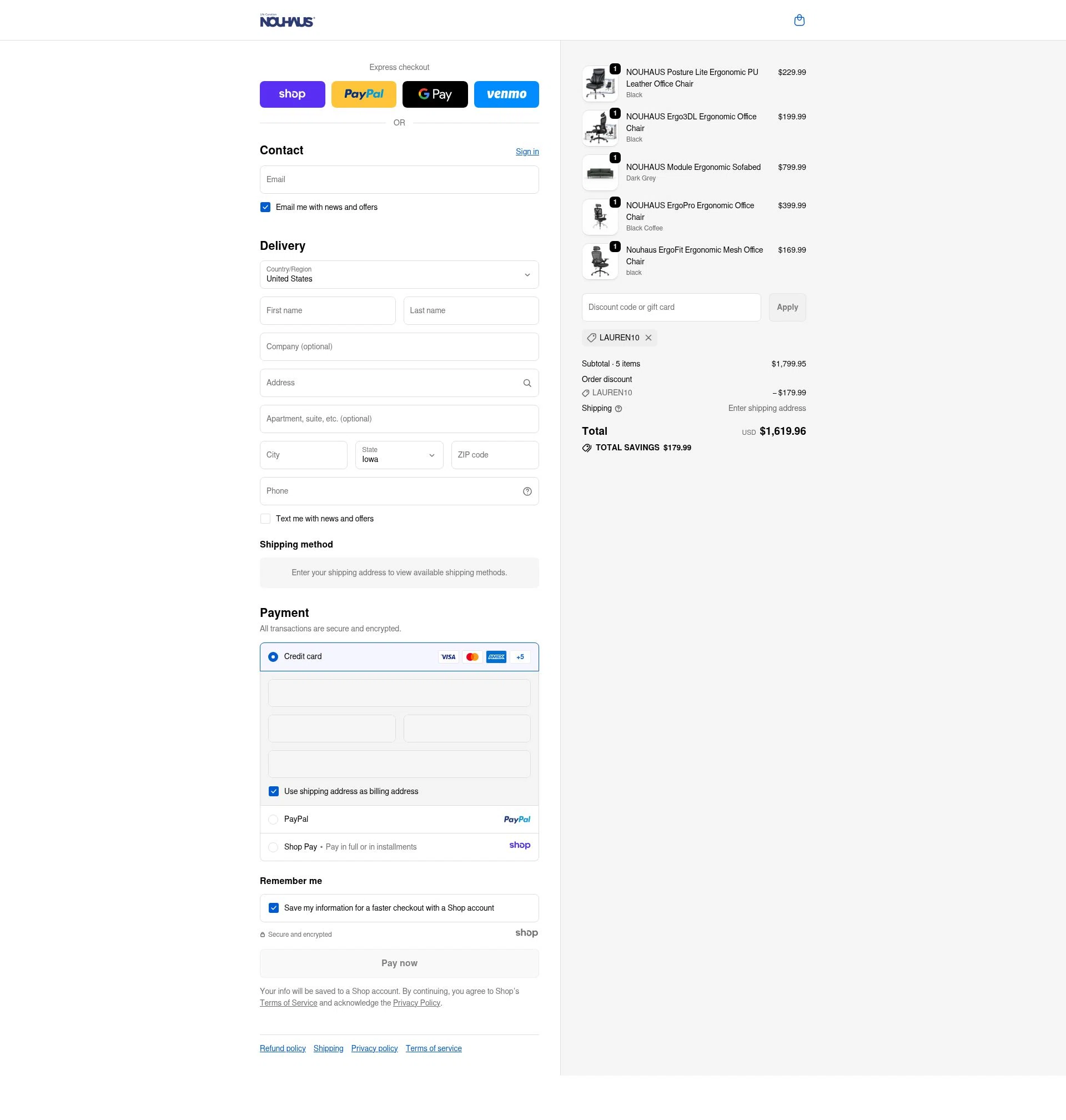 NOUHAUS checkout page showing NOUHAUS promo code box | Screenshot taken by SimplyCodes community member on Nov 17, 2025