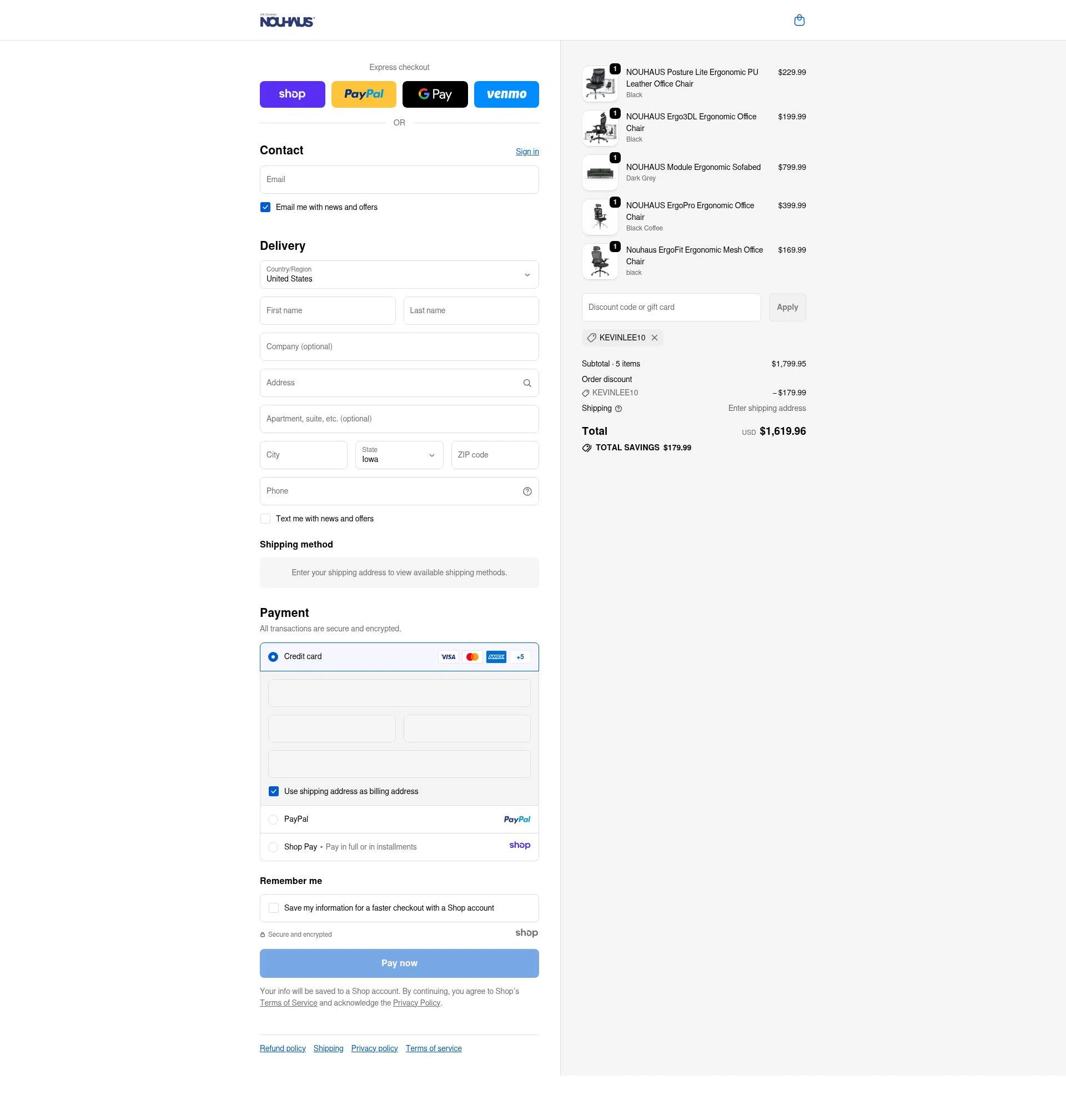 NOUHAUS checkout page showing NOUHAUS promo code box | Screenshot taken by SimplyCodes community member on Nov 17, 2025