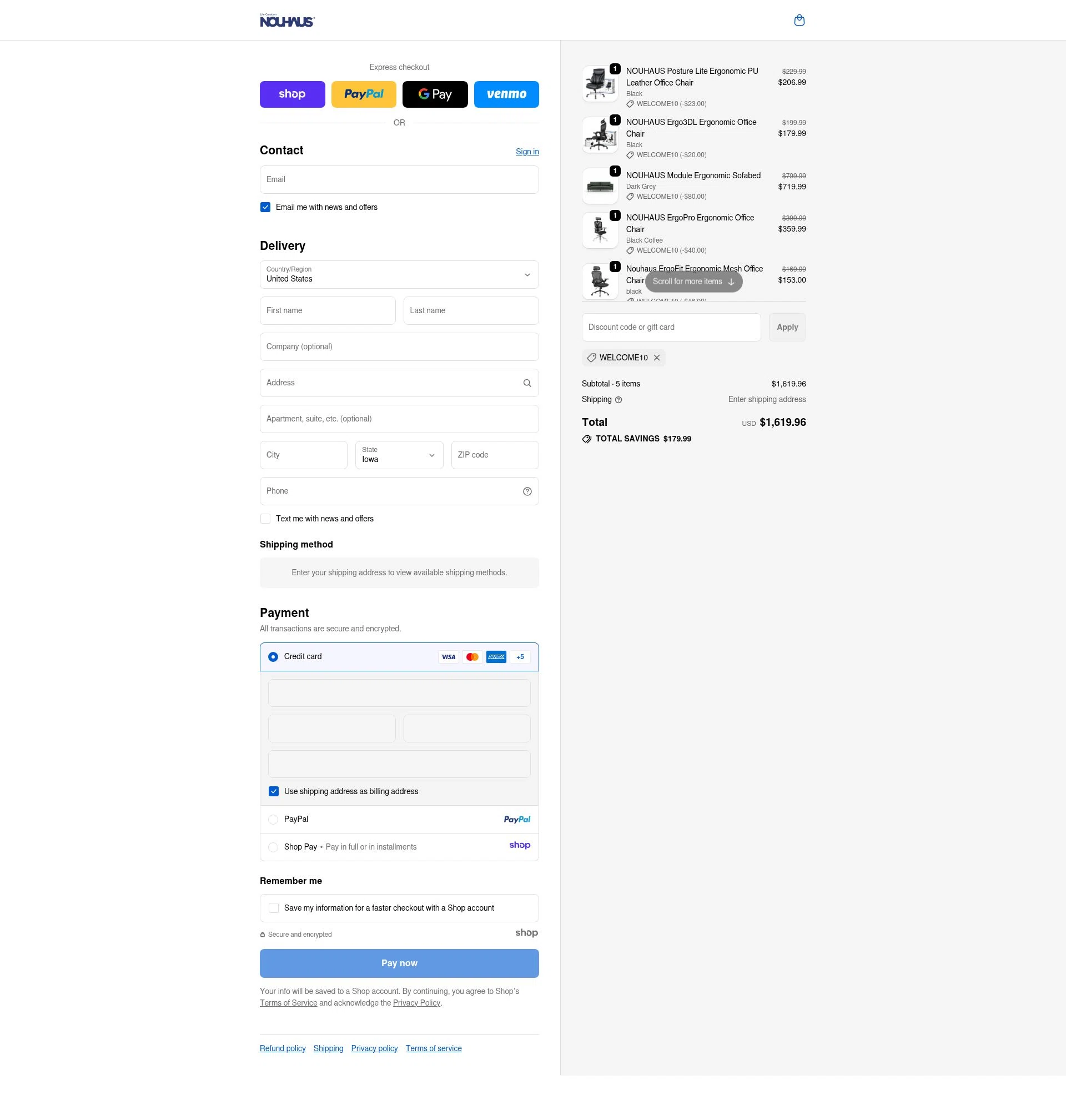 NOUHAUS checkout page showing NOUHAUS promo code box | Screenshot taken by SimplyCodes community member on Nov 17, 2025