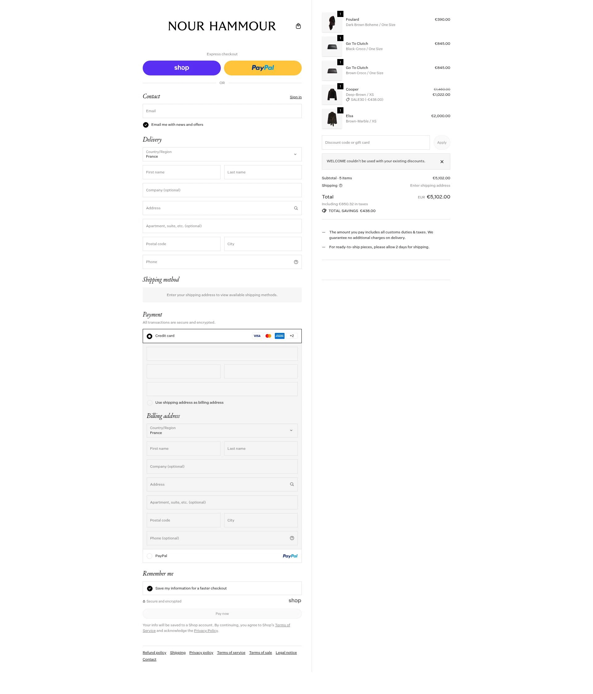 Nour Hammour checkout page showing Nour Hammour discount code box | Screenshot taken by SimplyCodes community member on Jan 12, 2026