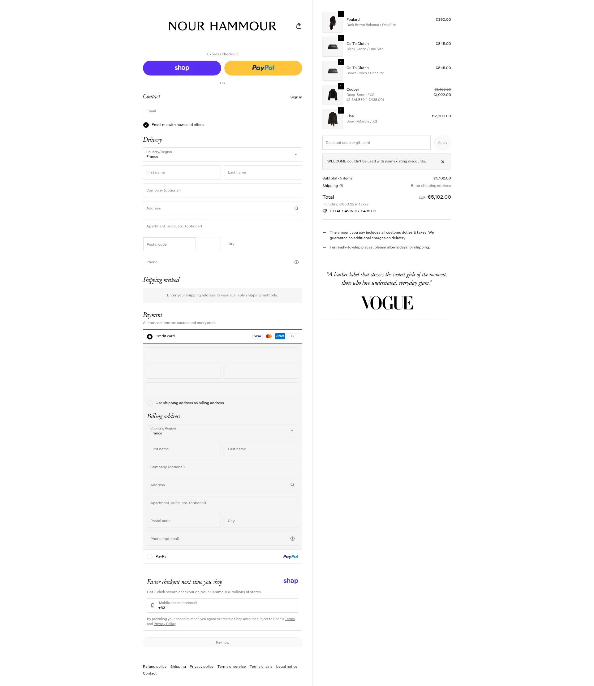 Nour Hammour checkout page showing Nour Hammour discount code box | Screenshot taken by SimplyCodes community member on Jan 17, 2026