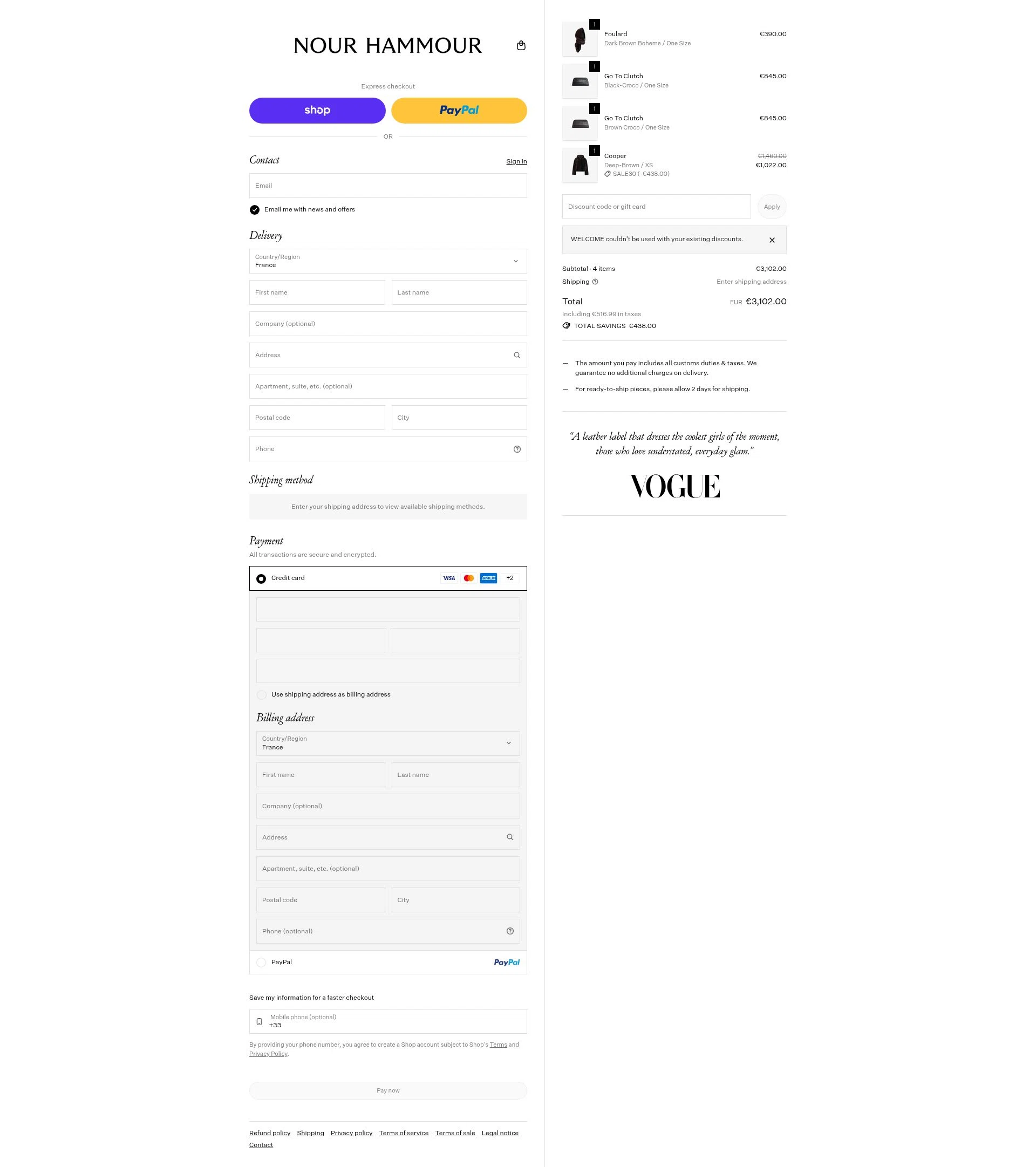 Nour Hammour checkout page showing Nour Hammour discount code box | Screenshot taken by SimplyCodes community member on Jan 31, 2026