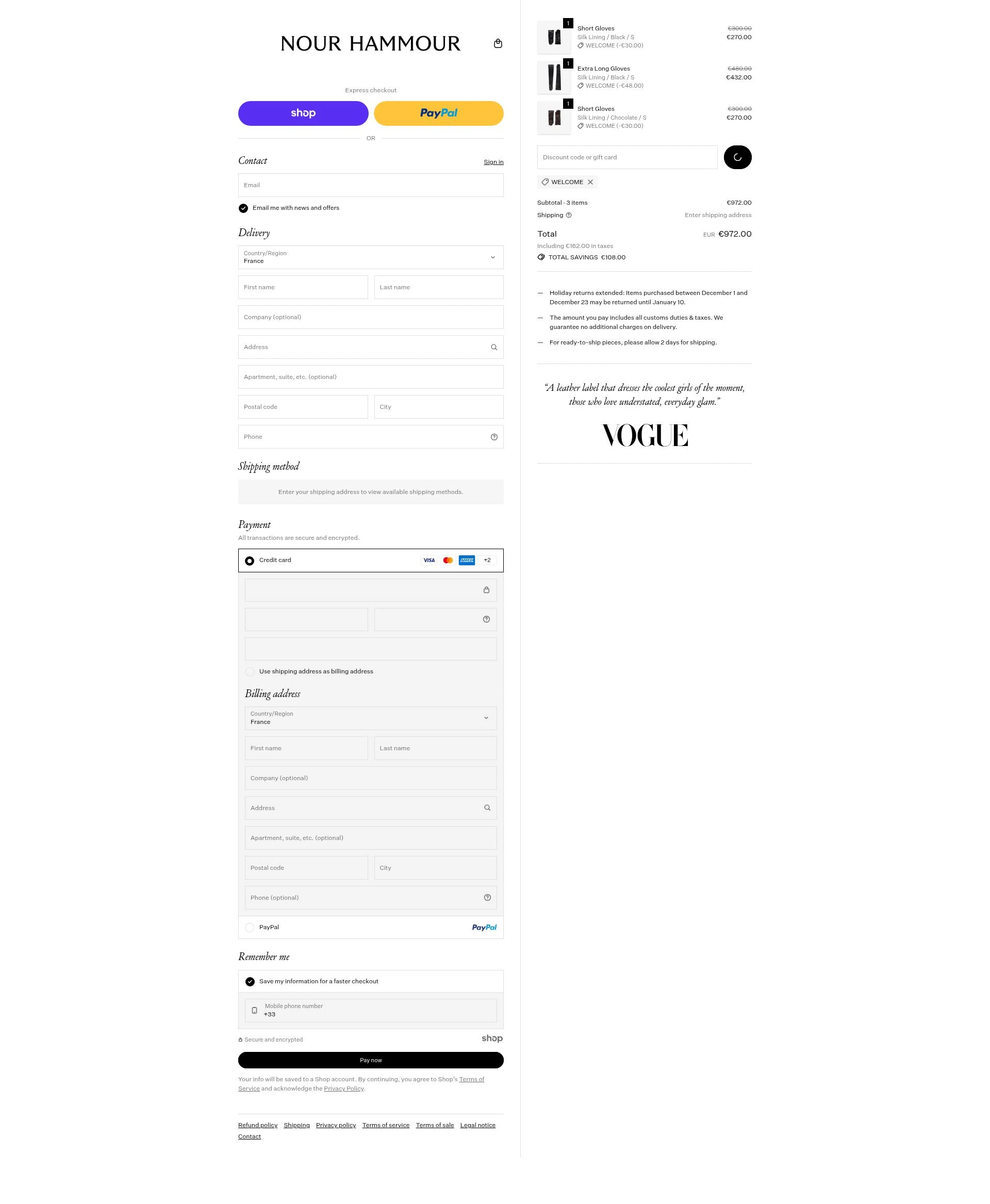 Nour Hammour checkout page showing Nour Hammour discount code box | Screenshot taken by SimplyCodes community member on Jan 7, 2026