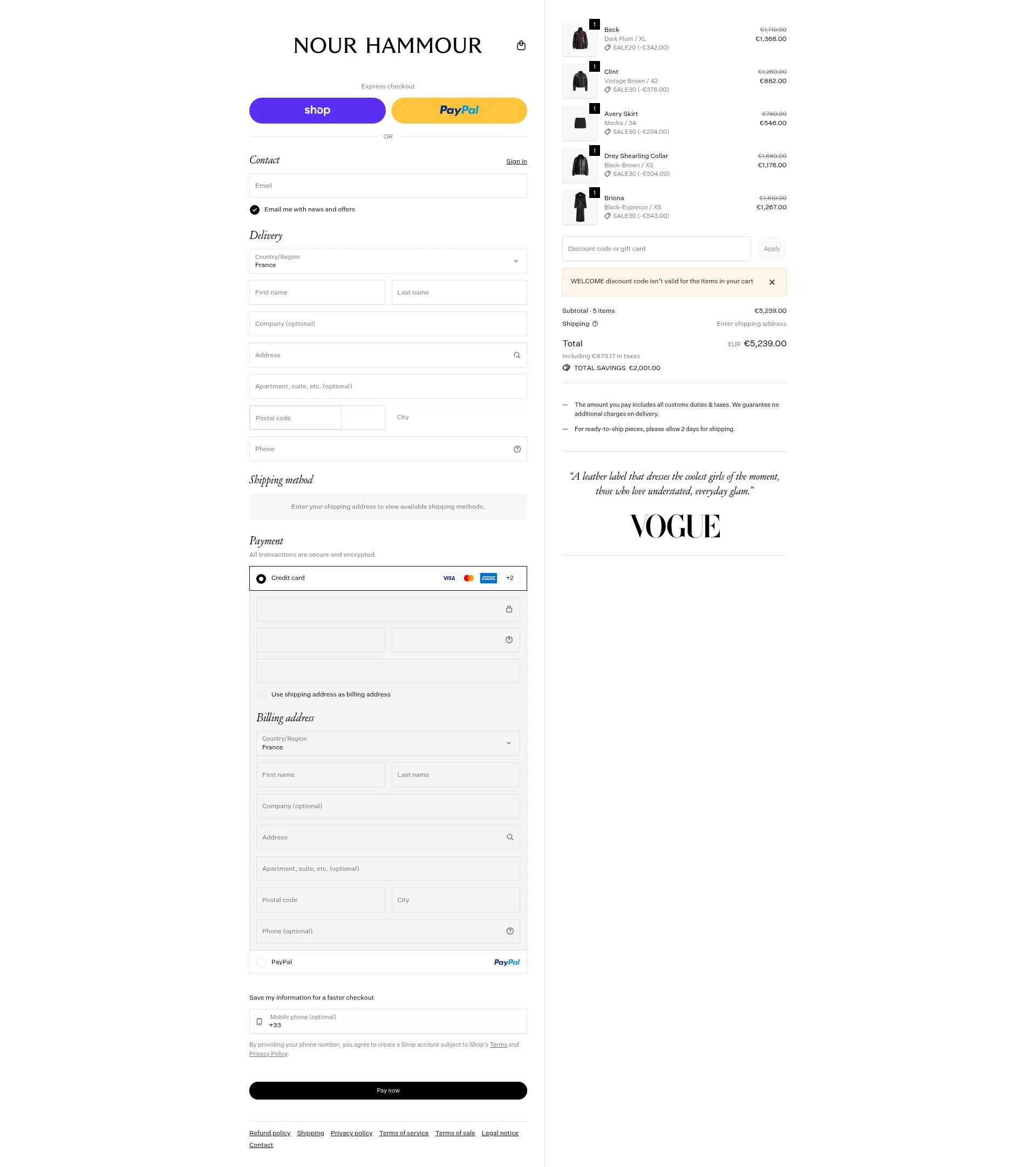 Nour Hammour checkout page showing Nour Hammour discount code box | Screenshot taken by SimplyCodes community member on Feb 11, 2026