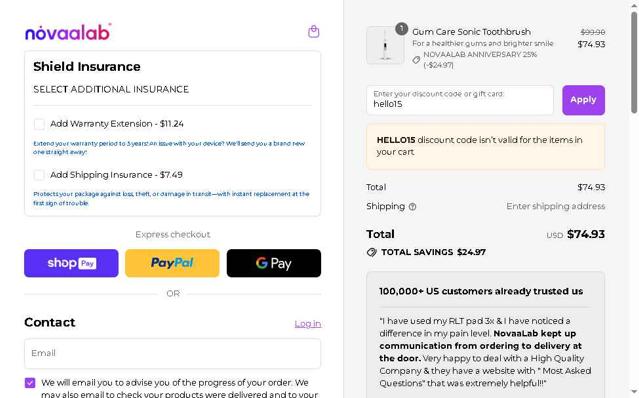 Novaa Lab checkout page showing Novaa Lab discount code box | Screenshot taken by SimplyCodes community member on Aug 28, 2025