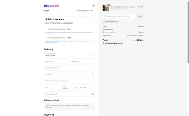 Novaa Lab checkout page showing Novaa Lab discount code box | Screenshot taken by SimplyCodes community member on Sep 3, 2025