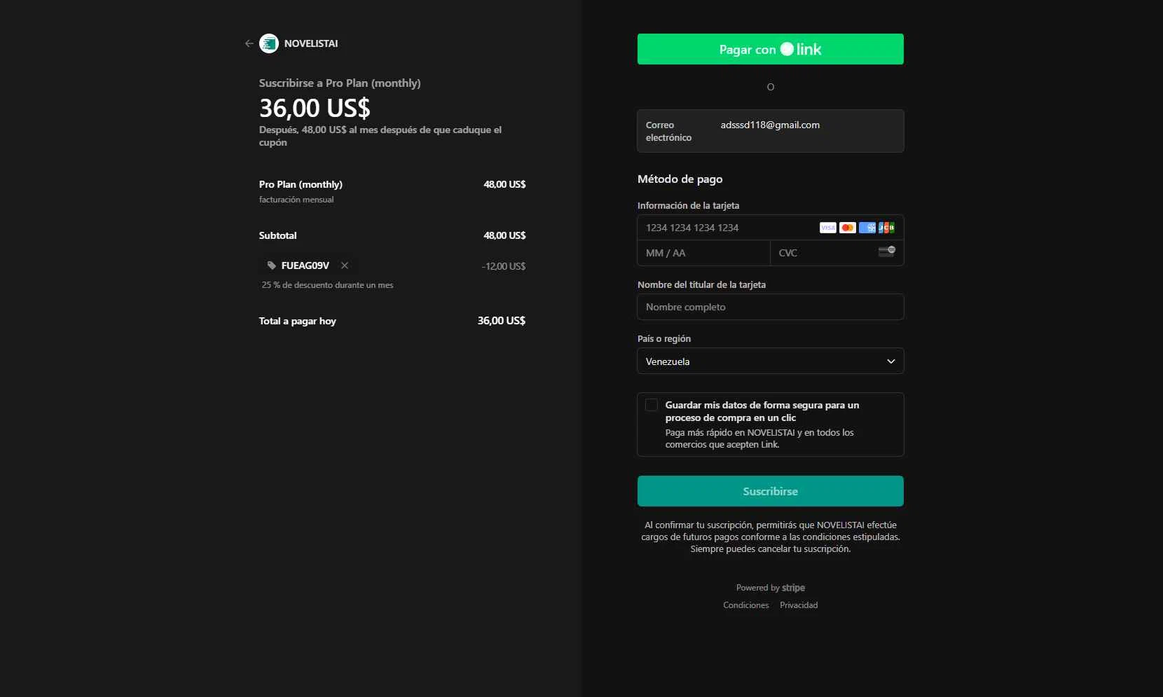 NovelistAI checkout page showing NovelistAI promo code box | Screenshot taken by SimplyCodes community member on Jun 18, 2025