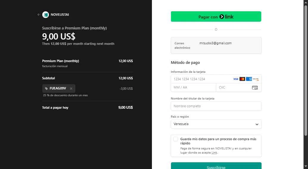 NovelistAI checkout page showing NovelistAI promo code box | Screenshot taken by SimplyCodes community member on Sep 7, 2025