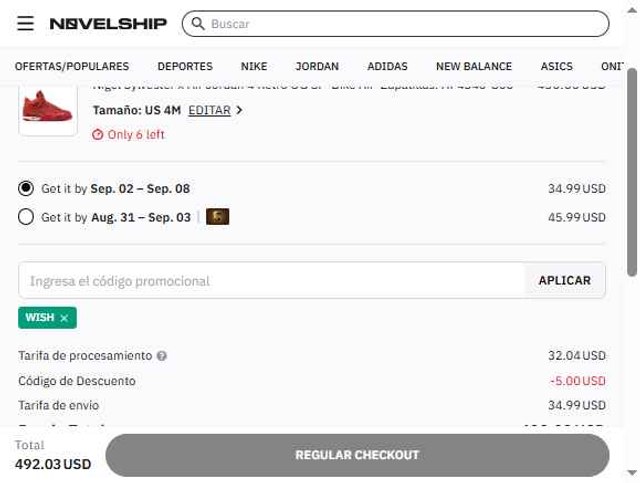 Novelship checkout page showing Novelship promo code box | Screenshot taken by SimplyCodes community member on Aug 27, 2025