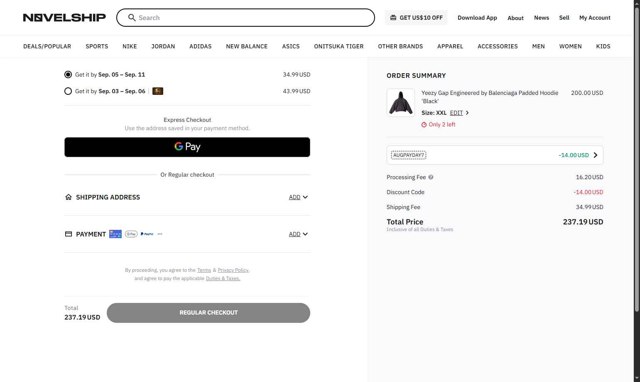 Novelship checkout page showing Novelship promo code box | Screenshot taken by SimplyCodes community member on Aug 30, 2025